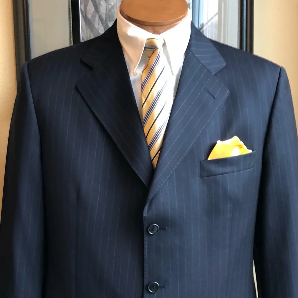 Emilio Yuste Wool 2 Piece Navy Blue Pinstripe Suit Size 42R Slacks W35” L29.5”